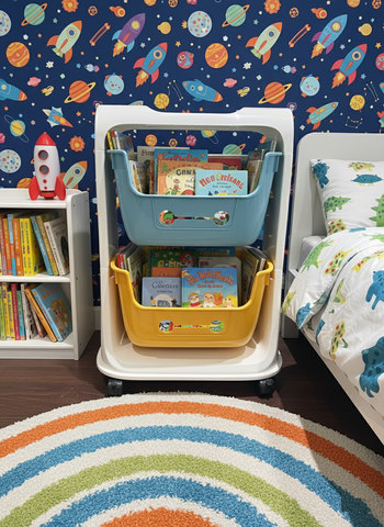KRISHYAM® 2-Tier Kids Toy Storage Organizer Rack with Wheels | Dual-Tone Plastic Toy Shelf with Removable Bins for Toys, Books & Stationery (2-Tier Kids Basket (Glossy Finish)
