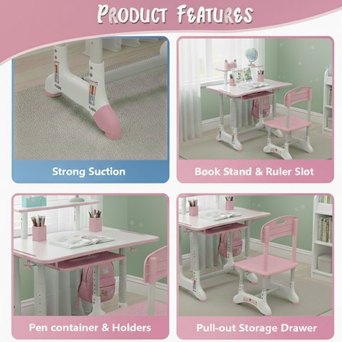 KriShyam ® Height Adjustable Kids Study Table & Chair Set with Book Stand Plastic Desk Chair (Finish Color - Pink & White (C25), DIY(Do-It-Yourself))