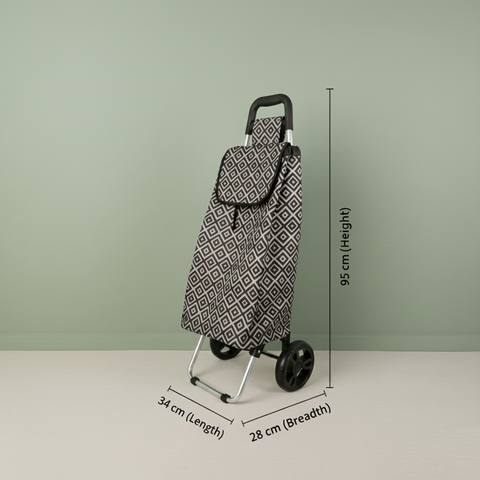 KriShyam® Foldable Shopping Trolley cart Shopping Trolley Bag and Removable Bag with Handle and 2 Wheels for Groceries,Fruits & Vegetables cart/Basket (2 Wheel White Print)
