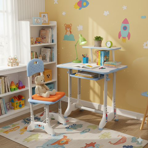 KriShyam ® Height Adjustable Kids Study Table & Chair Set with Book Stand Plastic Desk Chair (Finish Color - Blue & White (C25), DIY(Do-It-Yourself))