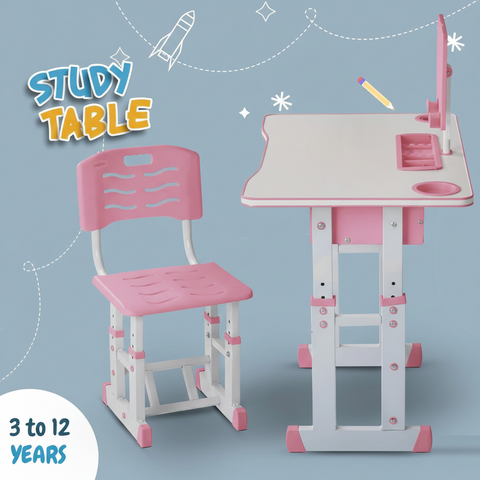 KriShyam ® Height Adjustable Kids Study Table & Chair Set with Book Stand & Drawer Plastic Desk Chair (Finish Color - Pink & White (K01), DIY(Do-It-Yourself))