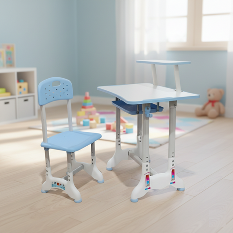 KriShyam ® Height Adjustable Kids Study Table & Chair Set with Book Stand Plastic Desk Chair (Finish Color - Blue & White (C25), DIY(Do-It-Yourself))