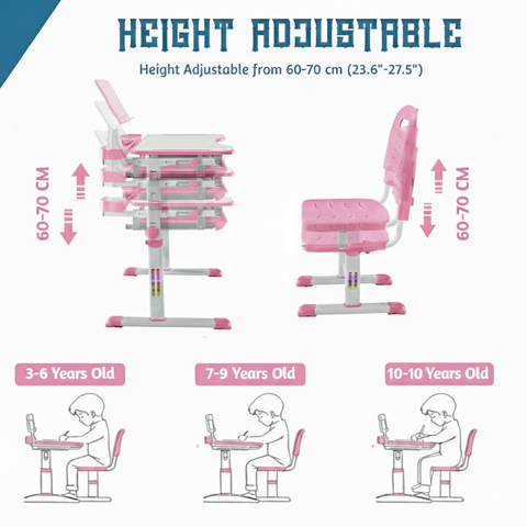 KriShyam ® Height Adjustable Kids Study Table & Chair Set with Book Stand Plastic Desk Chair (Finish Color - Pink & White (C25), DIY(Do-It-Yourself))