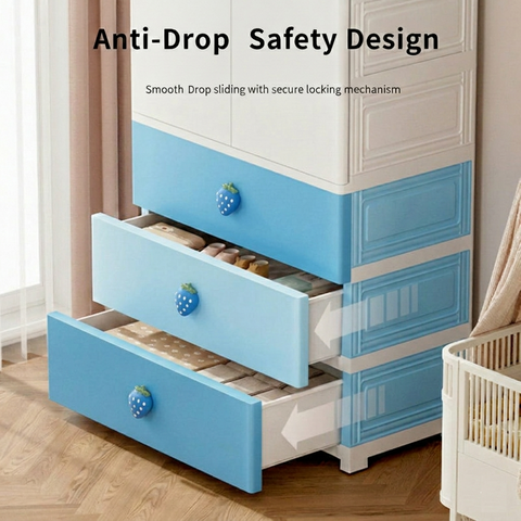 KRISHYAM® Kids Storage Cabinet with Drawers & Cupboard | Multi-Purpose Plastic Wardrobe Organizer for Nursery & Kids Room | Toy, Clothes & Accessories Storage