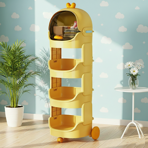 KRISHYAM® Space Astro Storage Organizer with Wheels | 4-Tier Kids Toy, Diaper & Baby Essentials Storage Cabinet | Space-Themed Plastic Organizer (4-Tier Kids Seace Astro (Yellow))