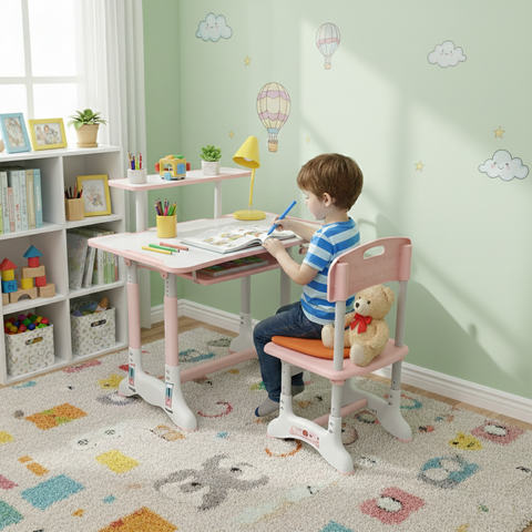 KriShyam ® Height Adjustable Kids Study Table & Chair Set with Book Stand Plastic Desk Chair (Finish Color - Pink & White (C25), DIY(Do-It-Yourself))