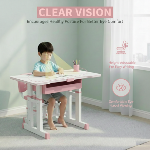 KriShyam ® Height Adjustable Kids Study Table & Chair Set with Book Stand & Drawer Plastic Desk Chair (Finish Color - Pink & White (K01), DIY(Do-It-Yourself))
