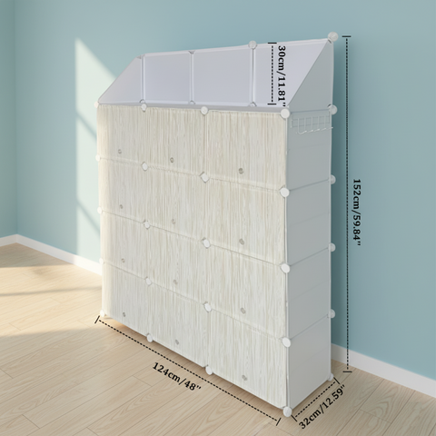 KRISHYAM® 12 Cube Modular Shoe Rack Cabinet with Doors & Side Hooks, Large Stackable Plastic Shoe Storage Organizer for Entryway, Bedroom & Closet, Space Saving (12 Door 24 Step (Black & White and simple White))