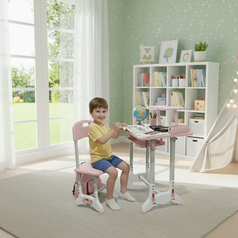 KriShyam ® Height Adjustable Kids Study Table & Chair Set with Book Stand Plastic Desk Chair (Finish Color - Pink & White (C25), DIY(Do-It-Yourself))