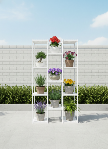 KRISHYAM® 11-Tier Plastic Flower Stand for Indoor & Outdoor | Multi-Layer Plant Display Rack for Pots | Rust-Free, Heavy-Duty Garden Organizer Shelf (BLACK, 11 TIER)