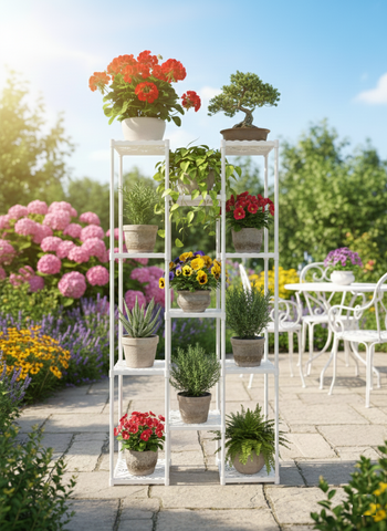 KRISHYAM® 11-Tier Plastic Flower Stand for Indoor & Outdoor | Multi-Layer Plant Display Rack for Pots | Rust-Free, Heavy-Duty Garden Organizer Shelf (BLACK, 11 TIER)