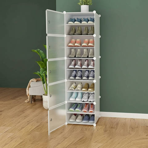 Krishyam® Portable Shoe Rack Organizer, Plastic Cube Storage 20 Pair Tower 10 Steps Plastic Shoe Rack (10 Shelves, DIY(Do-It-Yourself))