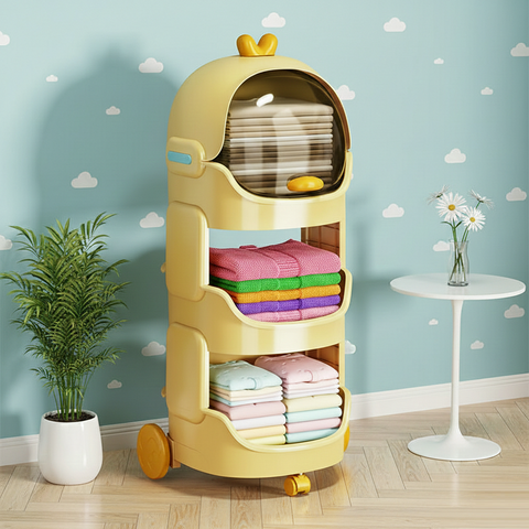 KRISHYAM® Space Astro Storage Organizer with Wheels | 3-Tier Kids Toy, Diaper & Baby Essentials Storage Cabinet | Space-Themed Plastic Organizer (3-Tier Kids Seace Astro (Yellow)