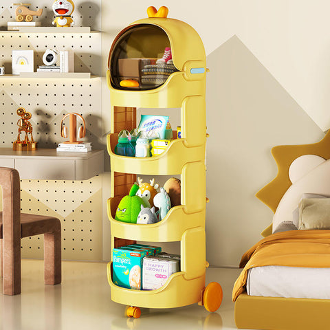 KRISHYAM® Space Astro Storage Organizer with Wheels | 4-Tier Kids Toy, Diaper & Baby Essentials Storage Cabinet | Space-Themed Plastic Organizer (4-Tier Kids Seace Astro (Yellow))