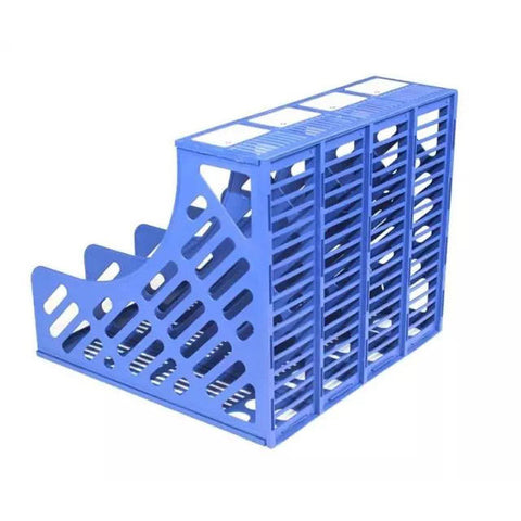 KRISHYAM ® 4 Slot Plastic Magazine File Holder Rack | Desktop Document Organizer | A4 File Storage Stand | Multi-Compartment Office Desk Organizer for Books, Folders & Papers (FILE ORGANISER (BLACK, Blue)