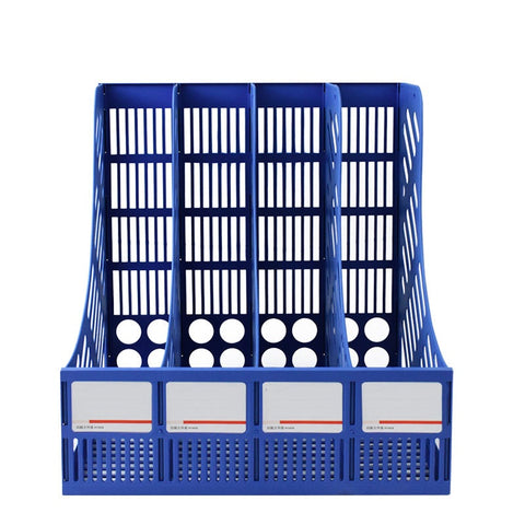 KRISHYAM ® 4 Slot Plastic Magazine File Holder Rack | Desktop Document Organizer | A4 File Storage Stand | Multi-Compartment Office Desk Organizer for Books, Folders & Papers (FILE ORGANISER (BLACK, Blue)
