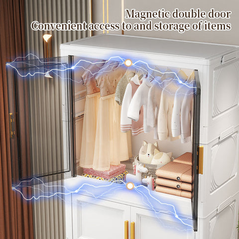 KRISHYAM® 2 Layer Plastic Wardrobe Cabinetwith Transparent Sliding Doors & Drawer Storage | Multi-Layer Clothes Organizer Cabinet with Wheels.