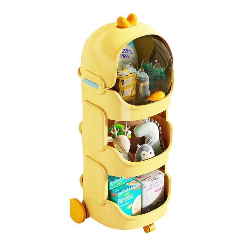 KRISHYAM® Space Astro Storage Organizer with Wheels | 3-Tier Kids Toy, Diaper & Baby Essentials Storage Cabinet | Space-Themed Plastic Organizer (3-Tier Kids Seace Astro (Yellow)