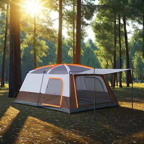 KriShyam® 5-9 Person Camping Tent for Adults Waterproof Largest Camping Family Tents Easy Setup Beach Outdoor Dome Camping Tent for Outdoor,Picnic,Camping,Family Gathering (Coffee, M-320*210*185cm)