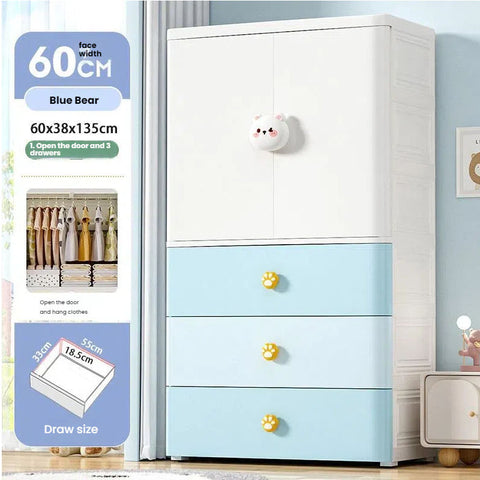 KRISHYAM® Kids Storage Cabinet with Drawers & Cupboard | Multi-Purpose Plastic Wardrobe Organizer for Nursery & Kids Room | Toy, Clothes & Accessories Storage
