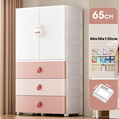 KRISHYAM® Kids Storage Cabinet with Drawers & Cupboard | Multi-Purpose Plastic Wardrobe Organizer for Nursery & Kids Room | Toy, Clothes & Accessories Storage