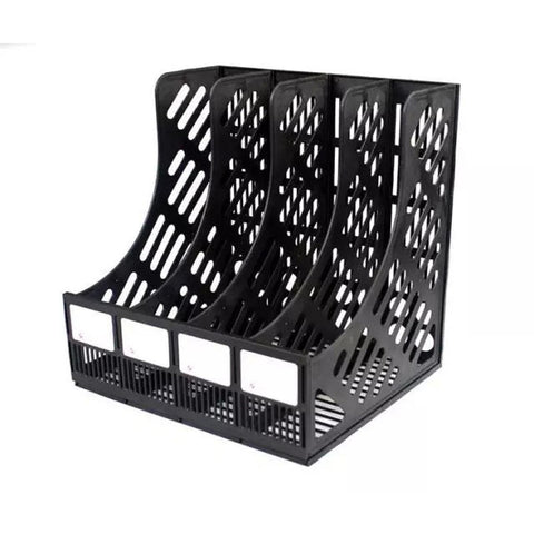 KRISHYAM ® 4 Slot Plastic Magazine File Holder Rack | Desktop Document Organizer | A4 File Storage Stand | Multi-Compartment Office Desk Organizer for Books, Folders & Papers (FILE ORGANISER (BLACK, Blue)