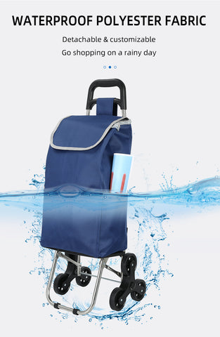 KRISHYAM Folding Shopping Trolley with Seat Shopping Cart Grocery Cart with Seat Cloth Bag and 6 Wheel Utility Shopping Cart for Easy Storage (Blue