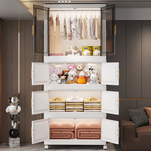 KRISHYAM® 2 Layer Plastic Wardrobe Cabinetwith Transparent Sliding Doors & Drawer Storage | Multi-Layer Clothes Organizer Cabinet with Wheels.
