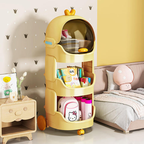 KRISHYAM® Space Astro Storage Organizer with Wheels | 3-Tier Kids Toy, Diaper & Baby Essentials Storage Cabinet | Space-Themed Plastic Organizer (3-Tier Kids Seace Astro (Yellow)