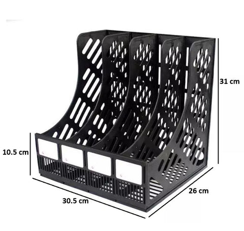 KRISHYAM ® 4 Slot Plastic Magazine File Holder Rack | Desktop Document Organizer | A4 File Storage Stand | Multi-Compartment Office Desk Organizer for Books, Folders & Papers (FILE ORGANISER (BLACK, Blue)