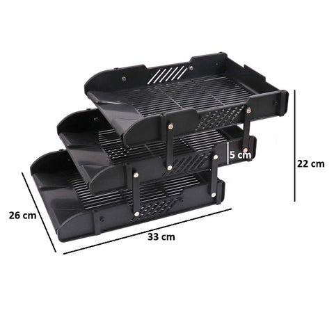 KRISHYAM ® 3 Tier Plastic Document Tray for Office | Desk File Organizer Rack | A4 Paper Holder | Multi-Layer Stackable File Storage Stand for Home & Office (DESK ORGANISER (BLACK,Blue)