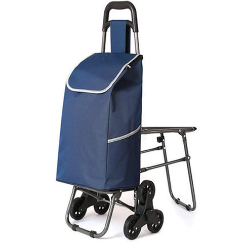 KRISHYAM Folding Shopping Trolley with Seat Shopping Cart Grocery Cart with Seat Cloth Bag and 6 Wheel Utility Shopping Cart for Easy Storage (Blue