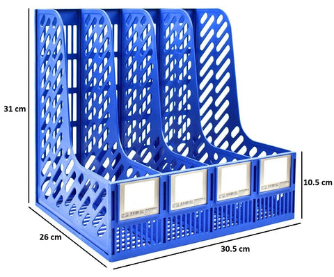 KRISHYAM ® 4 Slot Plastic Magazine File Holder Rack | Desktop Document Organizer | A4 File Storage Stand | Multi-Compartment Office Desk Organizer for Books, Folders & Papers (FILE ORGANISER (BLACK, Blue)