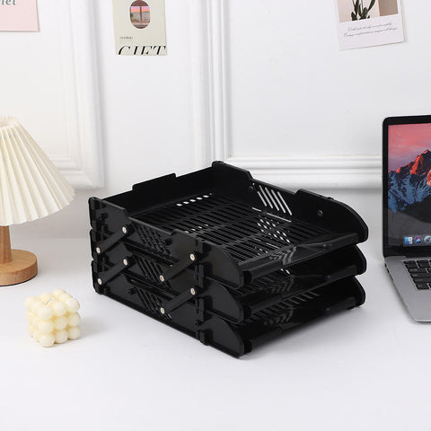 KRISHYAM ® 3 Tier Plastic Document Tray for Office | Desk File Organizer Rack | A4 Paper Holder | Multi-Layer Stackable File Storage Stand for Home & Office (DESK ORGANISER (BLACK,Blue)
