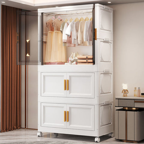 KRISHYAM® 2 Layer Plastic Wardrobe Cabinetwith Transparent Sliding Doors & Drawer Storage | Multi-Layer Clothes Organizer Cabinet with Wheels.
