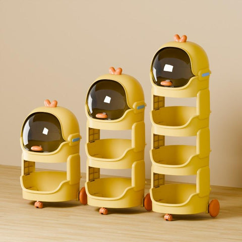 KRISHYAM® Space Astro Storage Organizer with Wheels | 4-Tier Kids Toy, Diaper & Baby Essentials Storage Cabinet | Space-Themed Plastic Organizer (4-Tier Kids Seace Astro (Yellow))