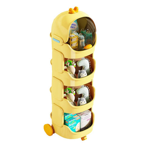 KRISHYAM® Space Astro Storage Organizer with Wheels | 4-Tier Kids Toy, Diaper & Baby Essentials Storage Cabinet | Space-Themed Plastic Organizer (4-Tier Kids Seace Astro (Yellow))
