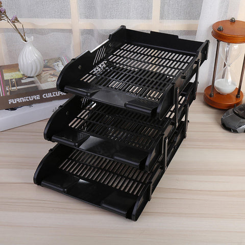 KRISHYAM ® 3 Tier Plastic Document Tray for Office | Desk File Organizer Rack | A4 Paper Holder | Multi-Layer Stackable File Storage Stand for Home & Office (DESK ORGANISER (BLACK,Blue)