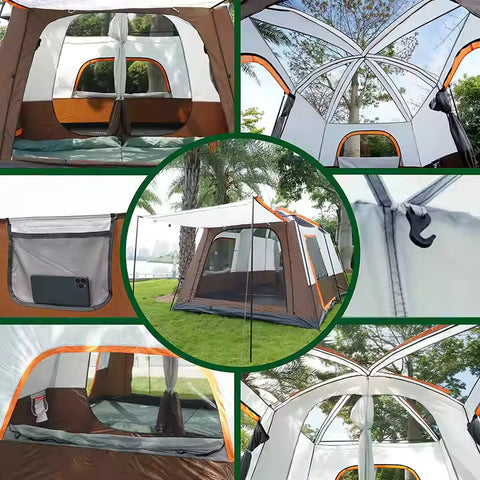 KriShyam® 5-12 Person Camping Tent for Adults Waterproof Largest Camping Family Tents Easy Setup Beach Outdoor Dome Camping Tent for Outdoor,Picnic,Camping,Family Gathering (Coffee, L-380*260*190cm)