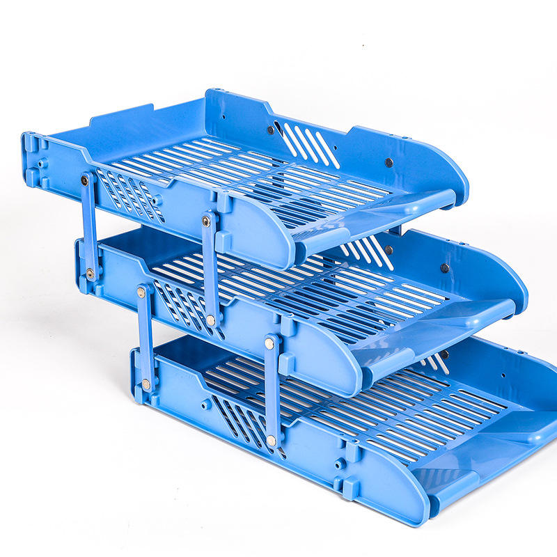 KRISHYAM ® 3 Tier Plastic Document Tray for Office | Desk File Organizer Rack | A4 Paper Holder | Multi-Layer Stackable File Storage Stand for Home & Office (DESK ORGANISER (BLACK,Blue)