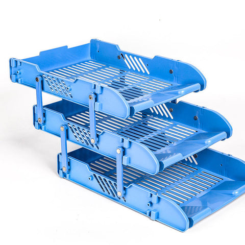 KRISHYAM ® 3 Tier Plastic Document Tray for Office | Desk File Organizer Rack | A4 Paper Holder | Multi-Layer Stackable File Storage Stand for Home & Office (DESK ORGANISER (BLACK,Blue)