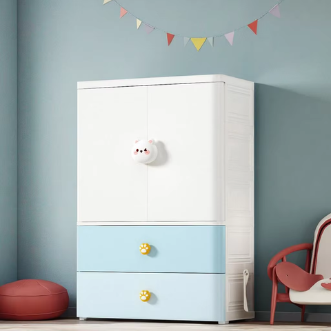 KRISHYAM® Kids Storage Cabinet with Drawers & Cupboard | Multi-Purpose Plastic Wardrobe Organizer for Nursery & Kids Room | Toy, Clothes & Accessories Storage