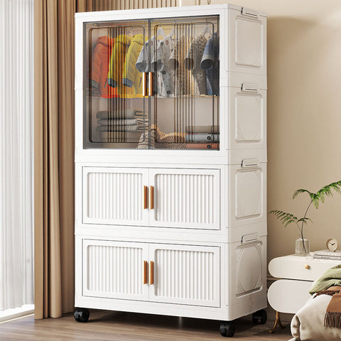 KRISHYAM® 2 Layer Plastic Wardrobe Cabinetwith Transparent Sliding Doors & Drawer Storage | Multi-Layer Clothes Organizer Cabinet with Wheels.