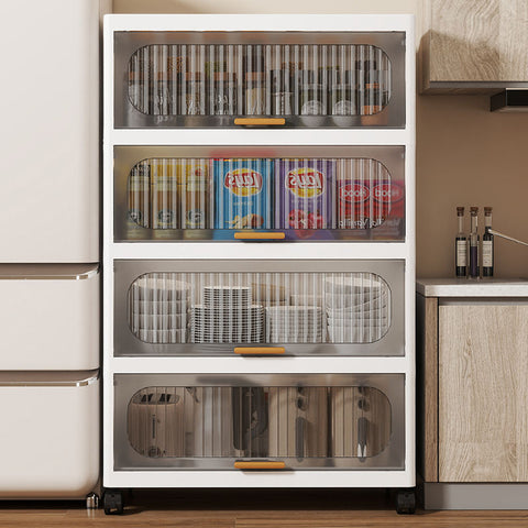 KRISHYAM® Modular Plastic Storage Cabinet with Translucent Doors & Wheels | Multi-Tier Clothes & Utility Organizer | Dustproof Freestanding Wardrobe (4 Layer - 4 Door (White))