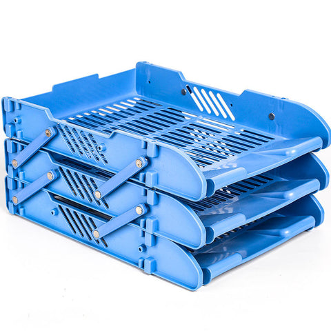 KRISHYAM ® 3 Tier Plastic Document Tray for Office | Desk File Organizer Rack | A4 Paper Holder | Multi-Layer Stackable File Storage Stand for Home & Office (DESK ORGANISER (BLACK,Blue)