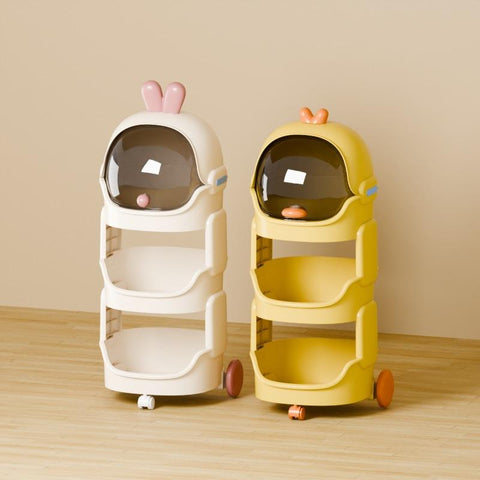 KRISHYAM® Space Astro Storage Organizer with Wheels | 3-Tier Kids Toy, Diaper & Baby Essentials Storage Cabinet | Space-Themed Plastic Organizer (3-Tier Kids Seace Astro (Yellow)