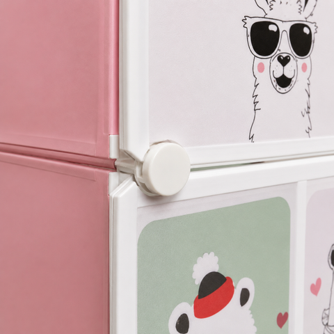 KRISHYAM® Kids Modular Wardrobe with Cartoon Animal Prints – 8/12 Cube Storage Organizer Cabinet with Doors | DIY Portable Space Saving Cupboard for Bedroom & Nursery (8/12 Box Bear Print)