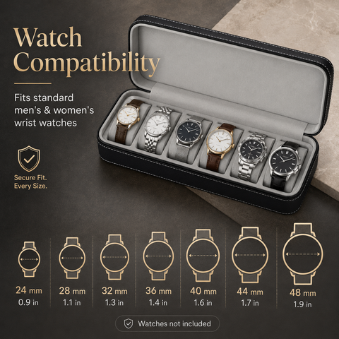 KriShyam®  6-slot Watch Box Portable Travel Zipper Case Storage Jewelry Storage Box Display Box with Watch Cloth,PU Leather Watch Storage Box for Business Trips and Gifts (Black)