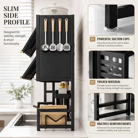 KRISHYAM® 2-Tier Over-the-Sink Dish Drying Rack with Dustproof Flip-Up Covers, Black Metal Kitchen Organizer with Plate & Bowl Storage, Cutlery Holder & Knife Holder | 66 cm & 86 cm Options