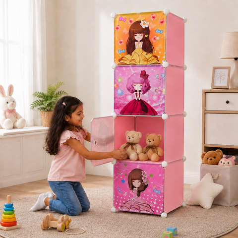 KriShyam® Portable Closet Wardrobe Cube Wardrobe for Hanging Clothes, Modular Cabinet for Space Saving, Ideal Storage Organizer Cube for Books, Toys, Towels (4/8/12 Box Barbie)